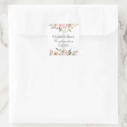 Elegante Roze Bloemen Bevestiging Partij Custom Vierkante Sticker (Tas)