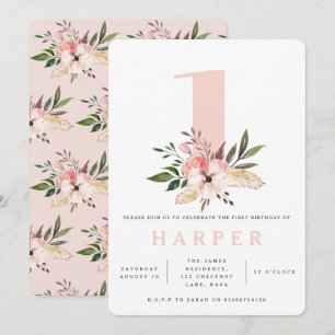 Elegante roze bloemen birthday party uitnodiging