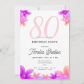 Elegante Roze Bloemen Bloemen 80ste Verjaardagsfee Kaart (Voorkant)