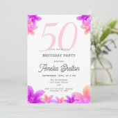 Elegante Roze Bloemen Bloemen Bloemen 50ste Verjaa Kaart (Staand voorkant)