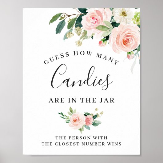 Elegante Roze Bloemen Bloemig Bord Poster (Voorkant)