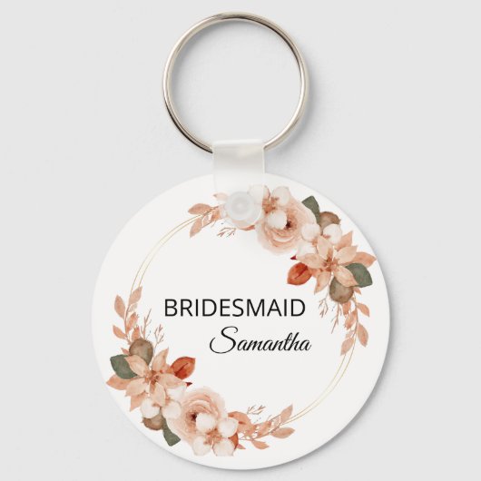 Elegante Roze Bloemen Bloemstuk Aangepaste naam Br Sleutelhanger (Voorkant)