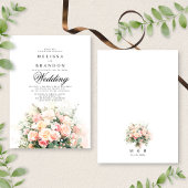 Elegante Roze Bloemen Boeket Monogram Huwelijk Kaart