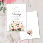 Elegante Roze Bloemen Boeket Monogram Huwelijk Kaart