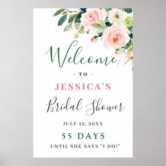 Elegante Roze Bloemen Boho Bruiloftsfeest Poster (Voorkant)