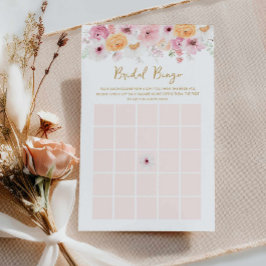 Elegante Roze Bloemen Bruids Bingo Game Kaart