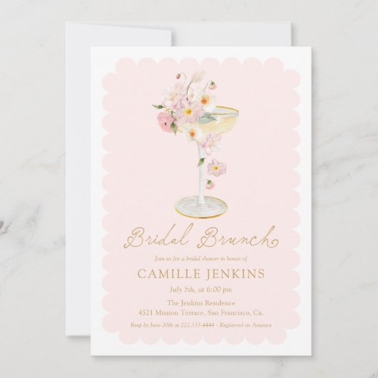 Elegante Roze Bloemen Bruids Brunch Kaart (Voorkant)