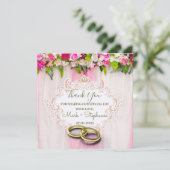 Elegante roze bloemen bruiloft bedankkaart (Staand voorkant)