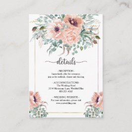 Elegante Roze Bloemen Bruiloft Bijkaart Informatiekaartje