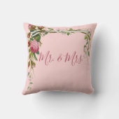 Elegante roze bloemen bruiloft bruid bruidegom Roz Kussen (Achterkant)