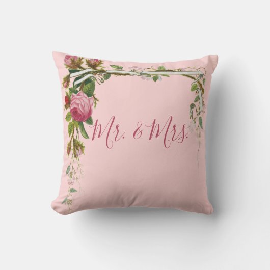 Elegante roze bloemen bruiloft bruid bruidegom Roz Kussen (Voorkant)