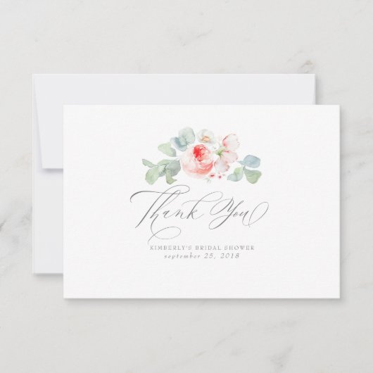 Elegante Roze Bloemen Bruiloft Dank Je Bedankkaart (Voorkant)