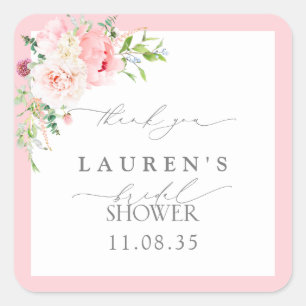 Elegante Roze Bloemen Bruiloft Feest Dank Je Vierkante Sticker