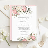 Elegante Roze Bloemen Bruiloft Kaart