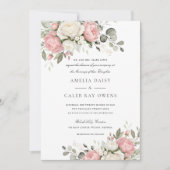 Elegante Roze Bloemen Bruiloft Kaart (Voorkant)