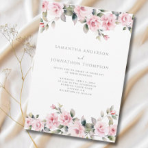 Elegante roze bloemen bruiloft uitnodiging