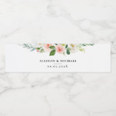 Elegante roze bloemen bruiloft waterfles etiket (Enkel label)