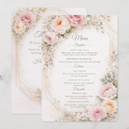 Elegante Roze Bloemen Bruiloftsmenu Kaart