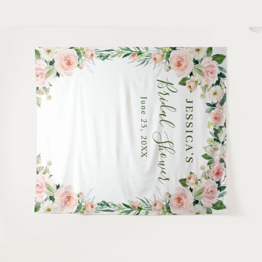 Elegante Roze Bloemen Bruiloftsshower Achtergrond Wandkleed (Voorkant (horizontaal))