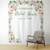 Elegante Roze Bloemen Bruiloftsshower Achtergrond Wandkleed (In situ)