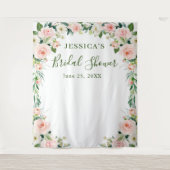 Elegante Roze Bloemen Bruiloftsshower Achtergrond Wandkleed (Voorkant)