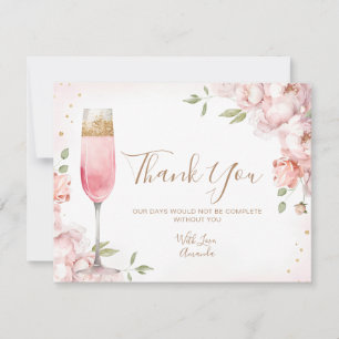 Elegante Roze Bloemen Brunch & Bruisende Bruilofts Bedankkaart