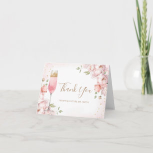 Elegante Roze Bloemen Brunch & Bubbelende Bruids-S Bedankkaart