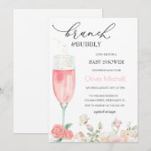 Elegante Roze Bloemen Brunch & Bubbly Baby shower Kaart (Voorkant / Achterkant)
