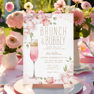 Elegante Roze Bloemen Brunch & Bubbly Vrijgezellen Kaart