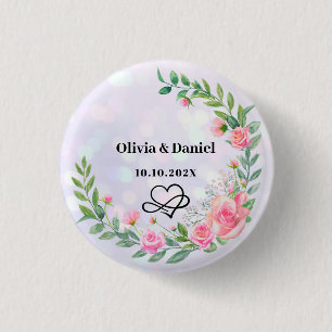 Elegante Roze Bloemen Dank U Trouwfeest Ronde Button 3,2 Cm