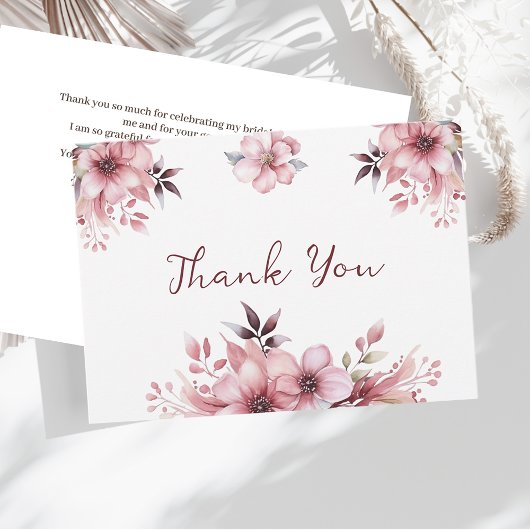 Elegante roze bloemen Dank u Vrijgezellenfeest Bedankkaart