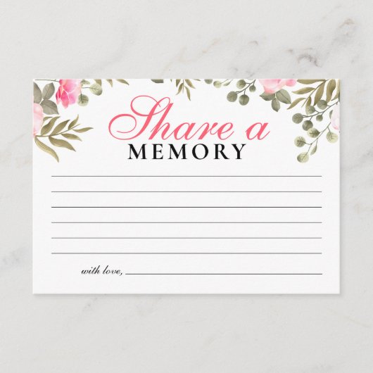 Elegante roze bloemen delen een herinnering informatiekaartje (Voorkant)