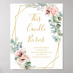 Elegante Roze Bloemen   Deze Kaars Brand Teken Poster