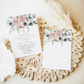 Elegante Roze Bloemen Doop Uitnodiging