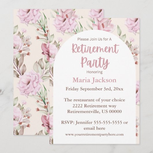 Elegante roze bloemen Eenvoudig pensioen Kaart (Voorkant / Achterkant)