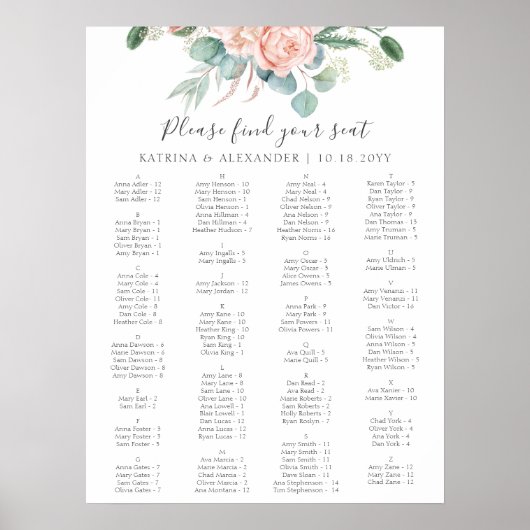 Elegante Roze Bloemen Eenvoudige Huwelijk Zitting  Poster (Voorkant)