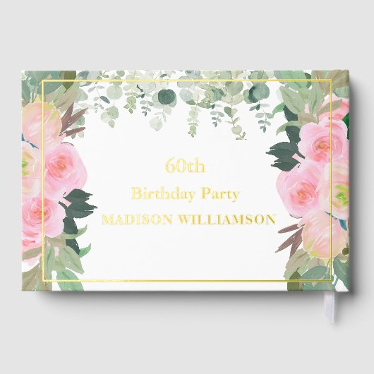 Elegante Roze Bloemen Elk Jaar Verjaardag Gouden F Gastenboek (Achterkant)