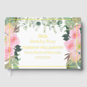 Elegante Roze Bloemen Elk Jaar Verjaardag Gouden F Gastenboek (Voorkant)