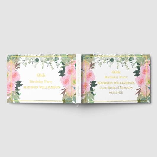 Elegante Roze Bloemen Elk Jaar Verjaardag Gouden F Gastenboek (Volledig)