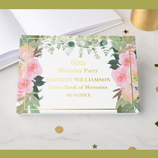 Elegante Roze Bloemen Elk Jaar Verjaardag Gouden F Gastenboek
