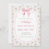 Elegante Roze Bloemen en Boog Meisje Verjaardag Kaart (Voorkant)