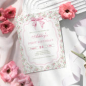 Elegante Roze Bloemen en Boog Meisje Verjaardag Kaart