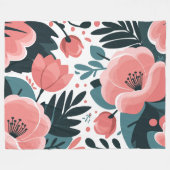 Elegante roze bloemen en diepe groene bladeren fleece deken (Voorkant (Horizontaal))