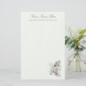 Elegante roze bloemen en eucalyptus briefpapier (Staand voorkant)