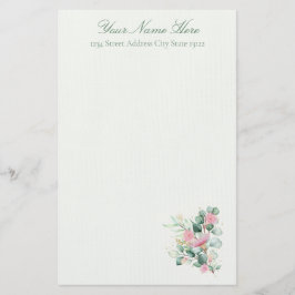 Elegante roze bloemen en eucalyptus briefpapier