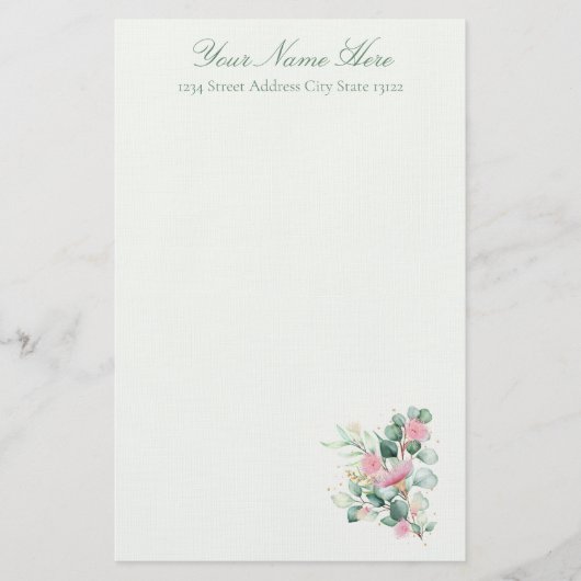 Elegante roze bloemen en eucalyptus briefpapier (Voorkant)