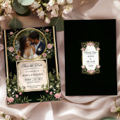 Elegante Roze Bloemen en Goud Save the Date Nodig Kaart