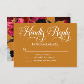 Elegante Roze Bloemen en Gouden Huwelijk RSVP (Voorkant / Achterkant)