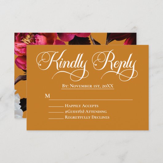 Elegante Roze Bloemen en Gouden Huwelijk RSVP (Voorkant / Achterkant)