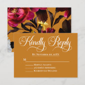 Elegante Roze Bloemen en Gouden Huwelijk RSVP Kaartje (Voorkant / Achterkant)